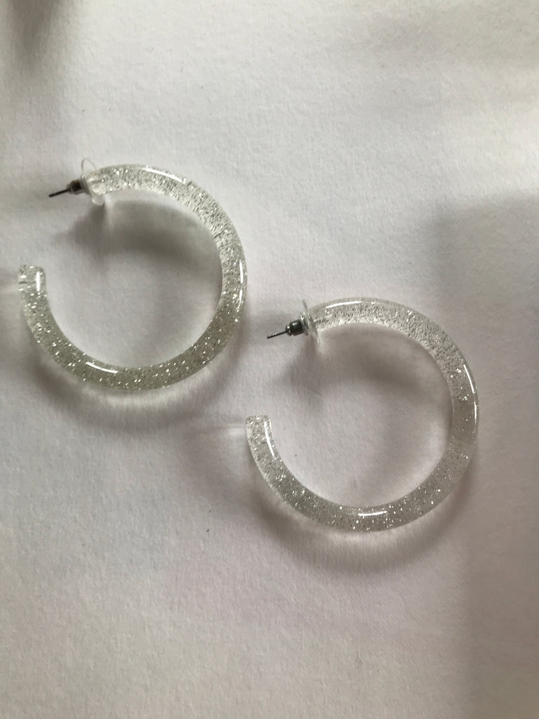 Lucite Glitter Loops in Silver